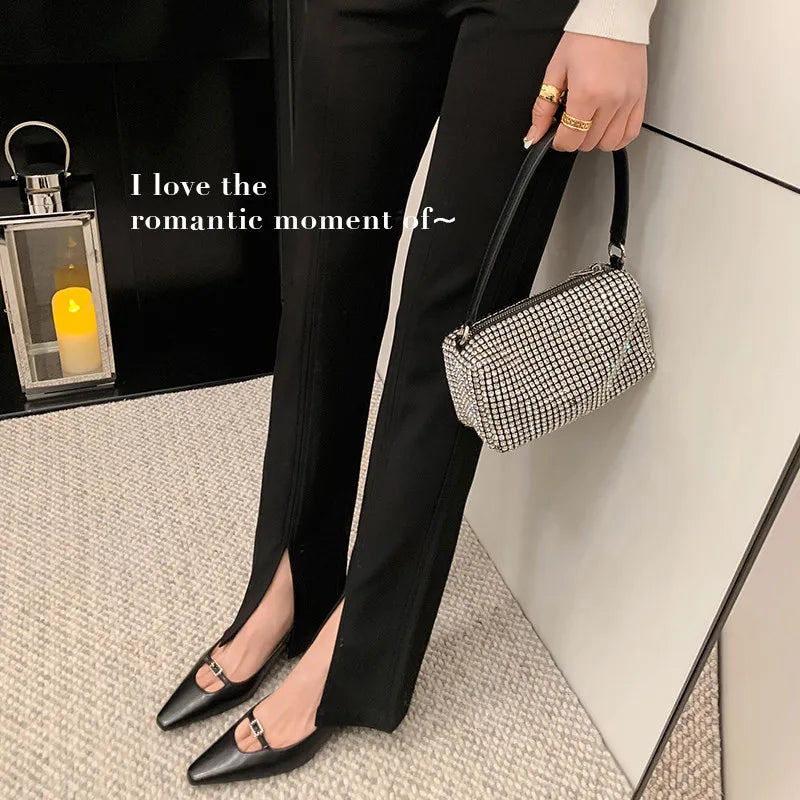 LBSFY  -  Fashion Pumps New High Quality Real Leather Pointed Hollow Belt Buckle Shallow High Heels Commuter High Heels WomenShoes