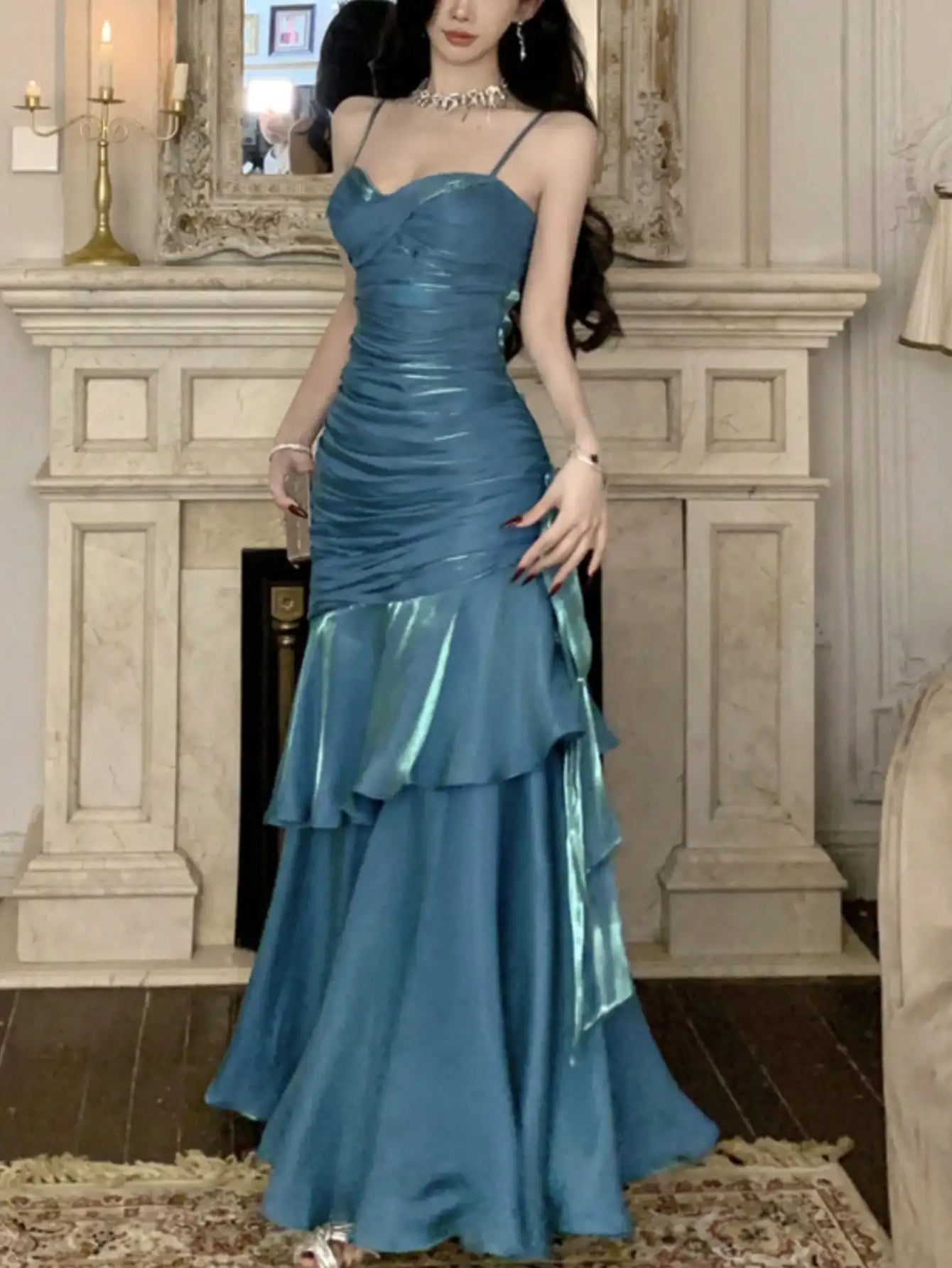 LBSFY -Elegant Spaghetti Straps Ruffles Graduation Party Dress Slim Waist Women Wedding Bridesmaid Dresses Festival Formal Clothes 2025