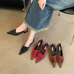 LBSFY  -  Summer Women Sandals Pointed Toe Black Brown Red Elastic Back Strap Thin Mid Heels New Arrivals 2024 Black Brown Red Pumps 35-39