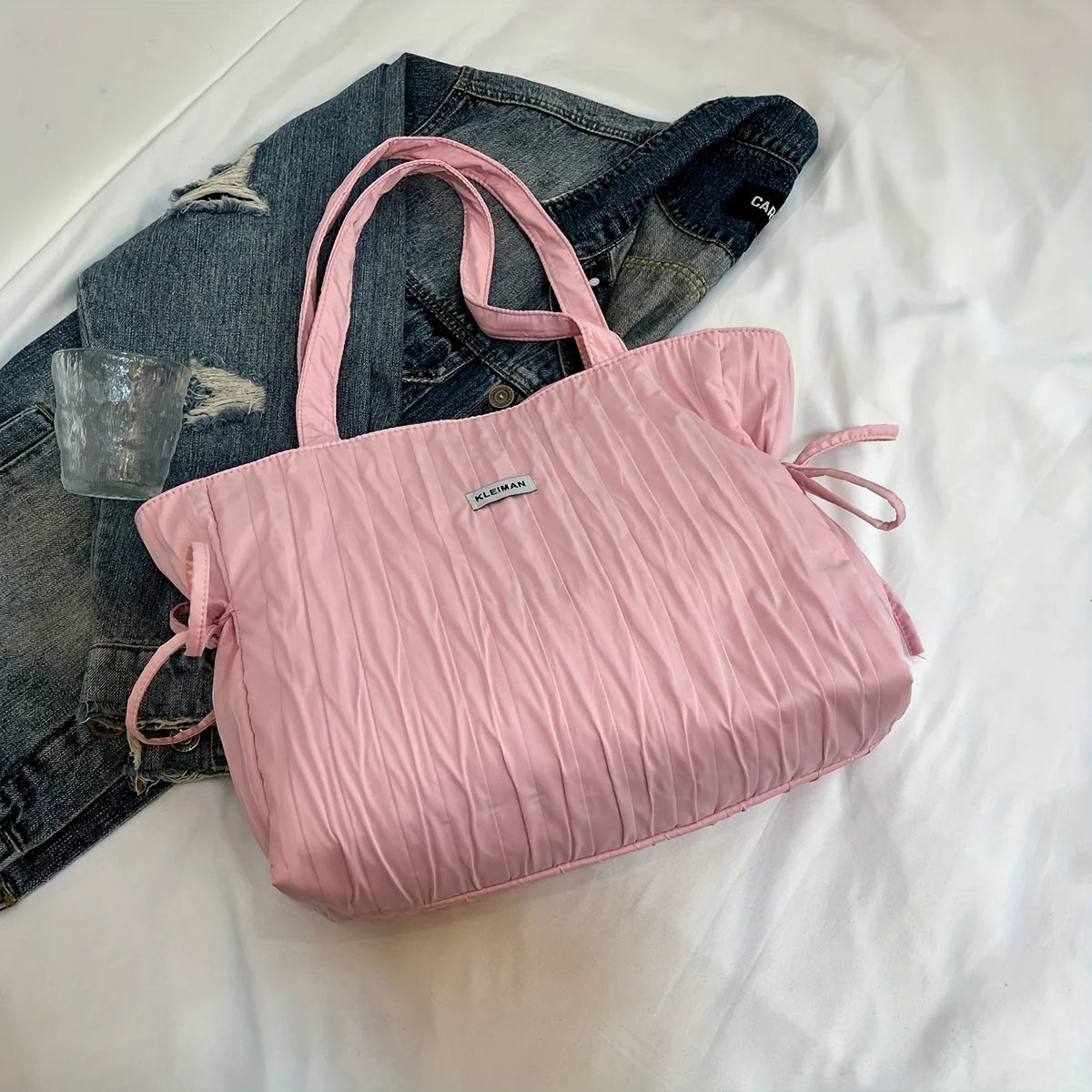 LBSFY -Ladies' Shoulder Bag, Fashionable, Casual, Versatile, Large Capacity, College Style Class Bag, Bow Tie Drawstring Tote Bag
