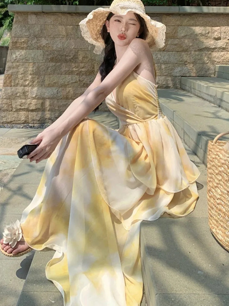 LBSFY -Summer Elegant Sexy Long Dresses For Women Spaghetti Strap Sleeveless Backless Beach Holidays Vestidos Evening Party Dress New