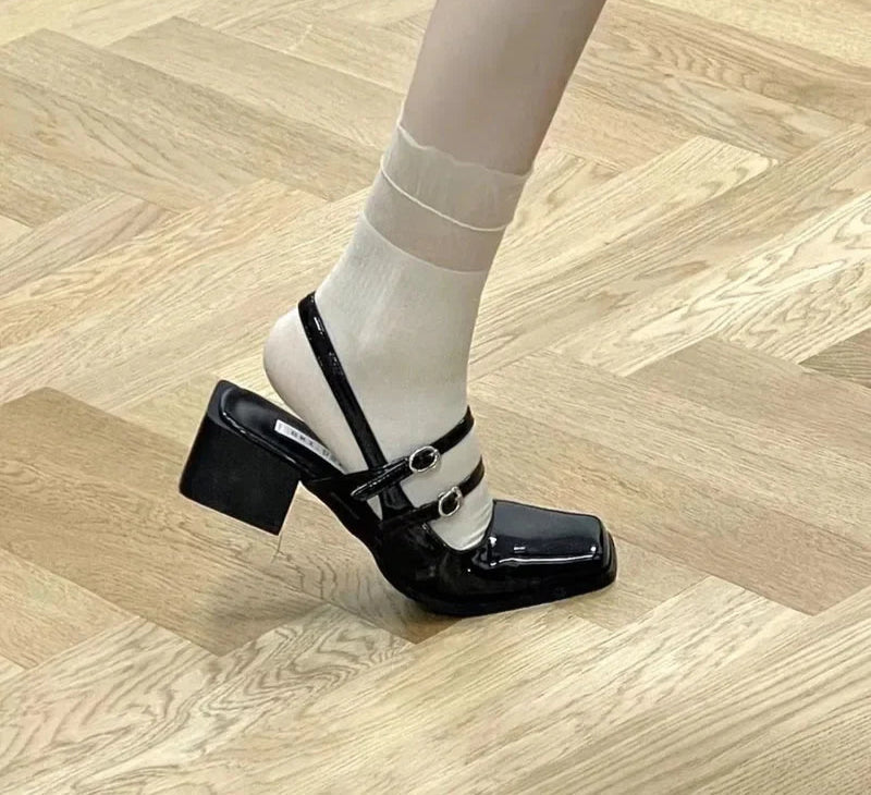 LBSFY - Retro Style Summer Thick Heel Women Sandals Fashion Square Toe Singbacks Shoes Ladies Elegant Party Dress Sandalias