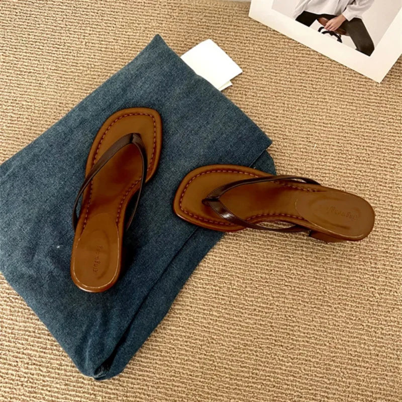 LBSFY  -Round Heels Women Slippers Shoes Vacation Flip flops Summer Beach Female Fashion Shallow Ladies Heels Slides Slippers S