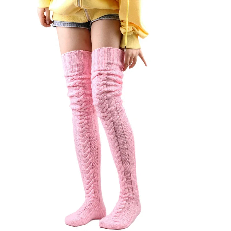 Lbsfy Cute Long Socks Lolita Leg Warmer Knitted Woollen Foot Warmer Stockings Autumn Winter Woman Knee-High Socks Leisure Loose Socks