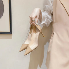 LBSFY  -  2024 Summer New Pointed Transparent Nude Color Splicing Style Fashion Versatile Thin Heel Shoes Women's High Heels