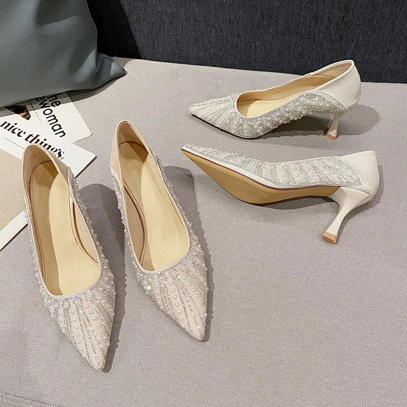 LBSFY -Shoes for Women's Wedding Bridal Shoes 2025 Crystal Elegant Pointed Toe Thin High Heel Sexy Women's Party Shoe Pumps Women Shoe