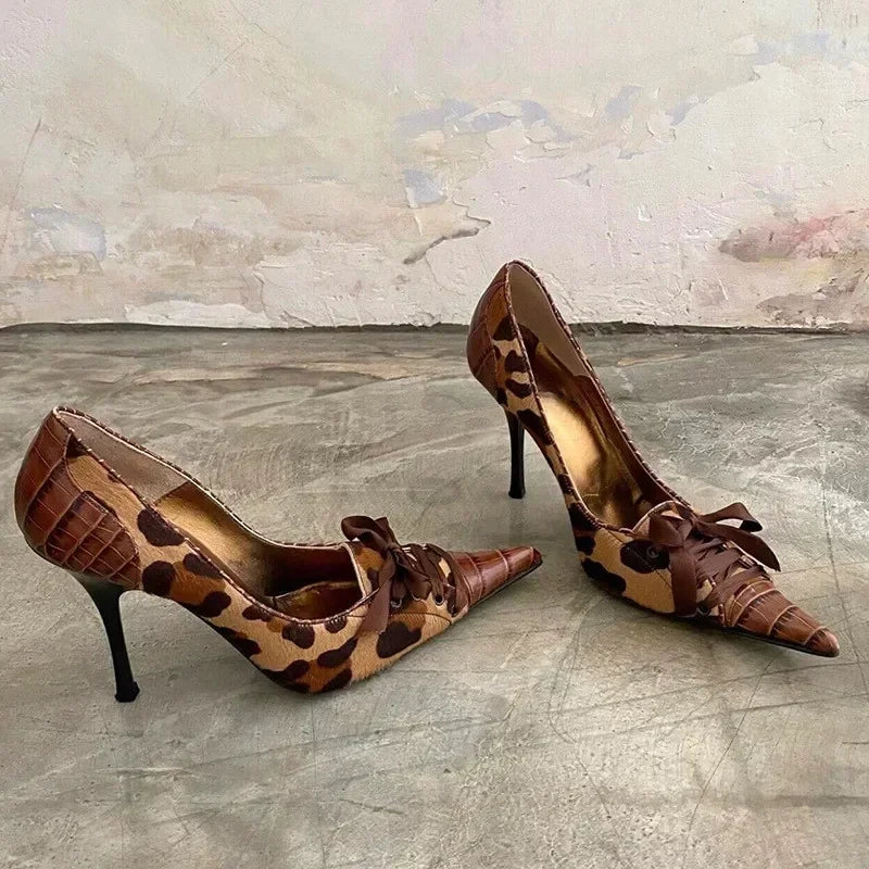 Lbsfy Fashion Bow Tie Design Leather Women Pumps Sexy Pointed Toe Thin High Heels Elegant Banquet Dress Mules Shoes Zapatos De Mujer