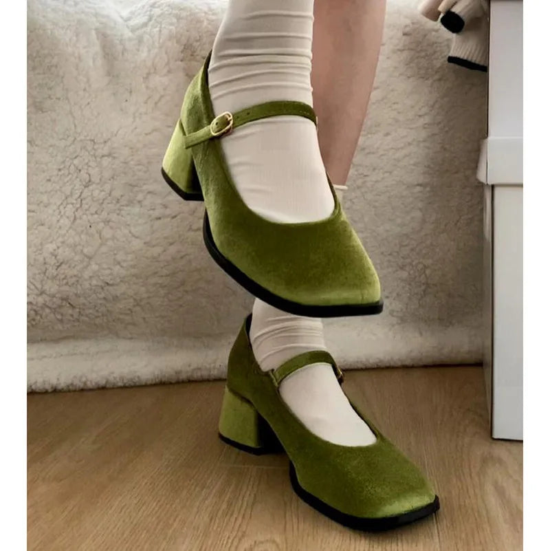 LBSFY  -  Gentle retro French Mary Jane women's shoes 2024 new autumn and winter small square head high heels thick heel shoes