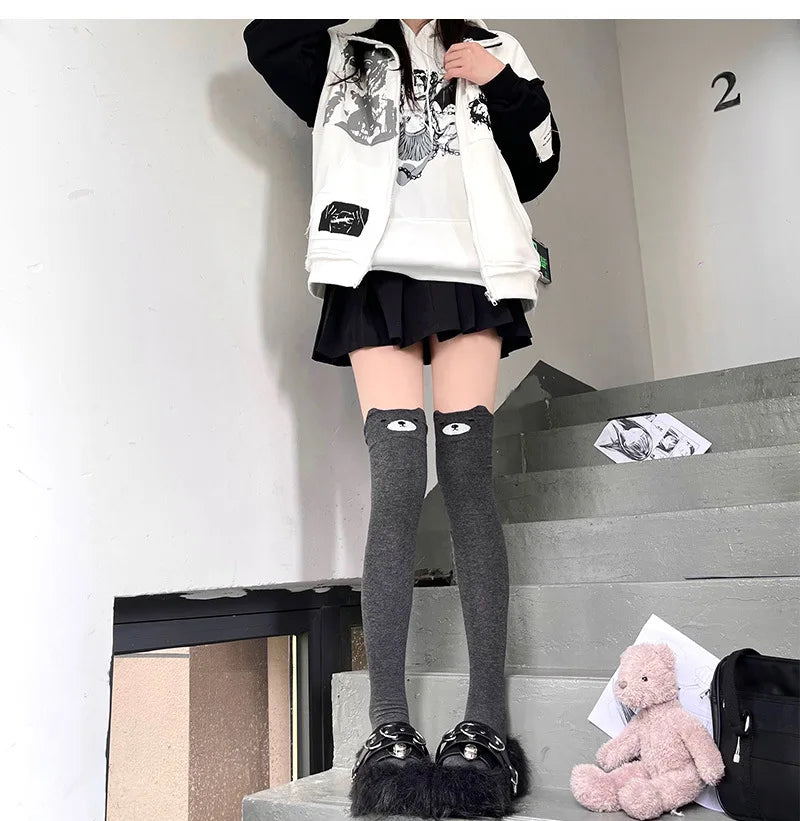 Lbsfy Thigh High Stockings Women Autumn/Winter Kawaii Cat Cartoon Over the Knee Socks Cute knitted Leg Warmers Long Stockings