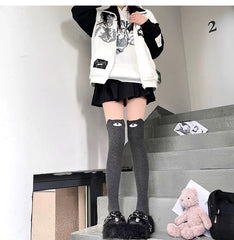 Lbsfy Thigh High Stockings Women Autumn/Winter Kawaii Cat Cartoon Over the Knee Socks Cute knitted Leg Warmers Long Stockings