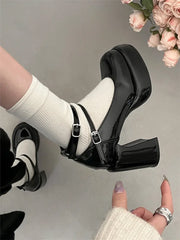 LBSFY -Mary Jane Pumps For Women Girls Fashion Brand New Chunky Heel Wedding Dress Shoes Spring New Pumps Classic Double Buckle