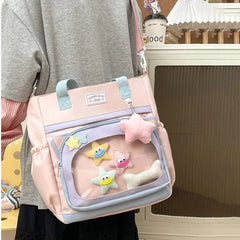 LBSFY -Fashion Japanese Style Transparent Itabag Large Capacity Pvc JK Shoulder Bag Casual Harajuku Canvas Tote Bag Girls