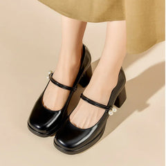 LBSFY -Vintage Style Japanese Women's Shoes Thick Bottom Mary Jane White High Heels Platform Shoes Rubber Sole Adult Women's Footwear S