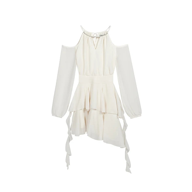 LBSFY -Summer Fairy Elegant Fashion Mini Dresses For Woman New Off Shoulder Sling Halter Tassel Party Dress French Hollow Vestidos
