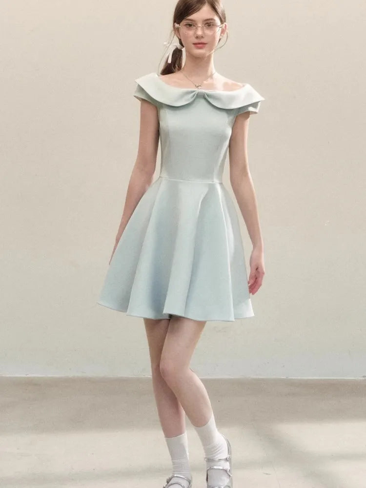 LBSFY -French Summer Retro Style Women's Dresses New Ball Gown Slim Fit Slash-Neck A-Line Short Party Dress Korean Chic Prom Vestidos
