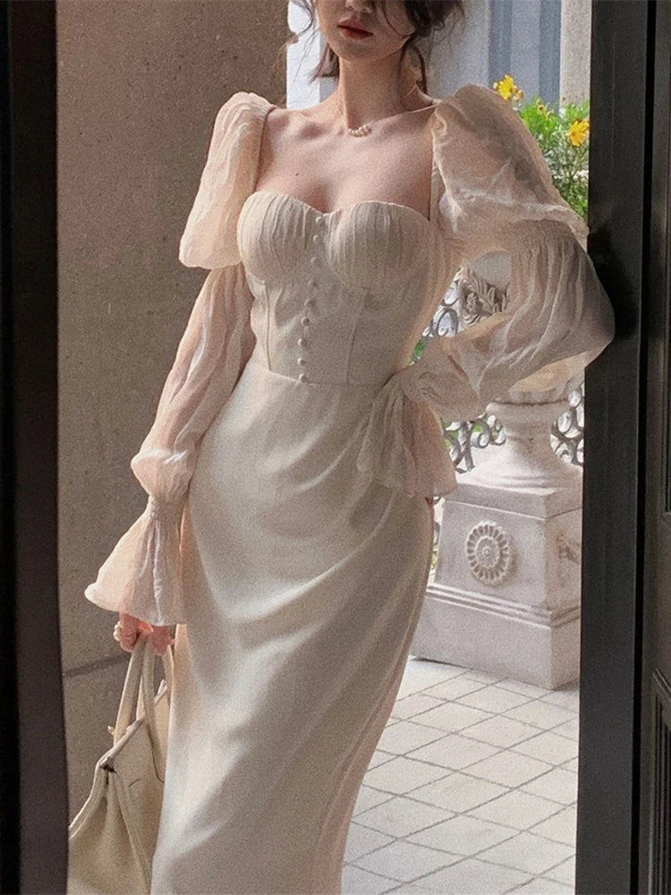 LBSFY -Elegant Party Dresses For Women Vintage Long Dress Off Shoulder Long Sleeve Autumn Spring Prom Robe Slim One Piece Vestidos New