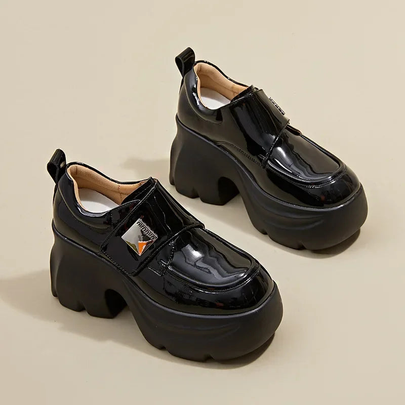 LBSFY  -  New Leather Increase 9cm Heel Mary Jane Shoes for Women Designer Soft Sole Casual Women's Shoes Patent Leather Loafers Female