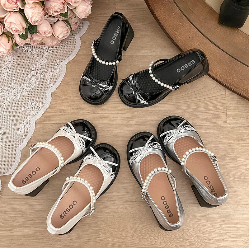 LBSFY -Platform Thick Heel Women Mary Jane Shoes Fashion Butterfly-knot Dress Shoes Ladies Outdoor Leather Pumps