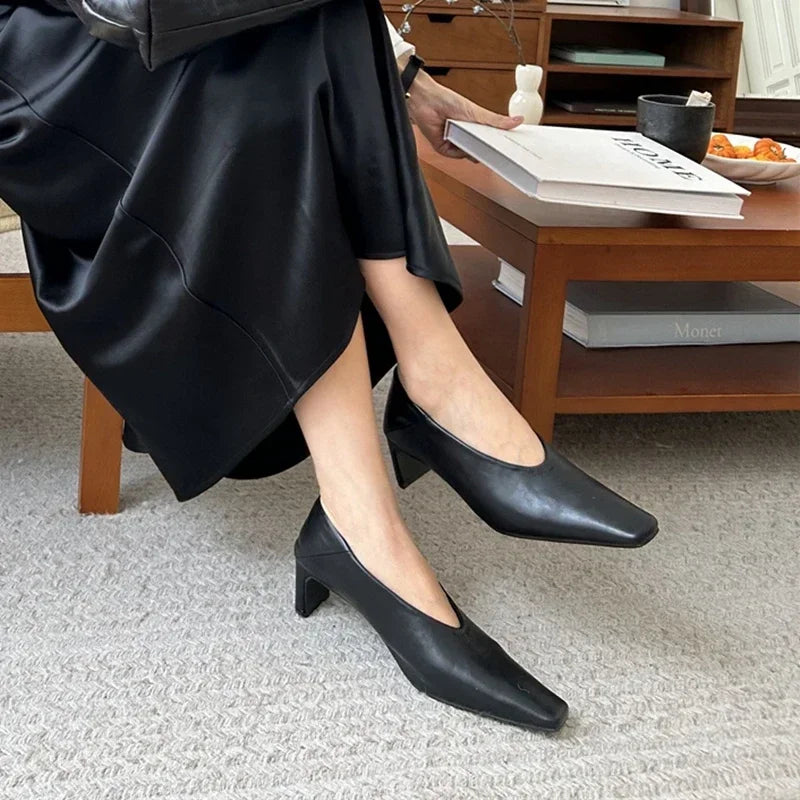 LBSFY  -  New Designer High Heels Square Toe Pumps Elegant Office Women Shoes Dress Autumn Winter New Shallow Fashion Witch Retro Shoes