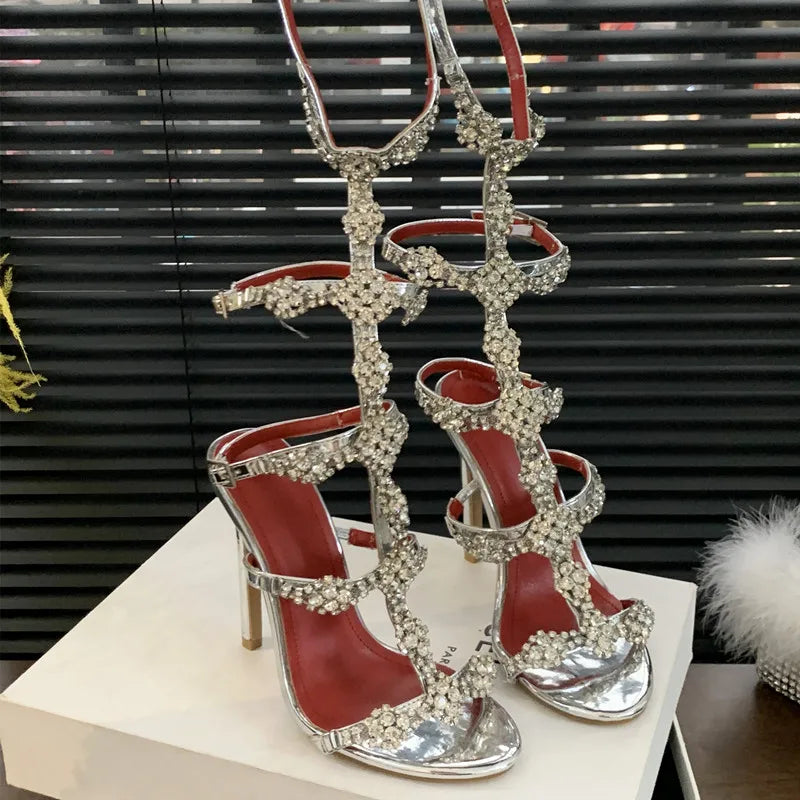 LBSFY  -  Runway style Bling Bling Luxury Crystal Fashion Women Sandals Sexy Narrow band Stiletto High heels Gladiator Sandals Summer Shoe