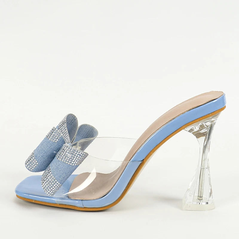 LBSFY  -Summer Transparent Perspex High Heels Slippers Sexy Street Woman Square Toe Dress Shoes Crystal Bowknot Designer Sandals