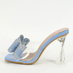 LBSFY  -Summer Transparent Perspex High Heels Slippers Sexy Street Woman Square Toe Dress Shoes Crystal Bowknot Designer Sandals