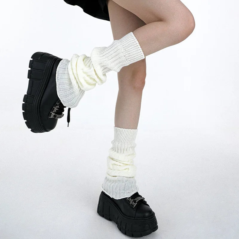 Lbsfy 1Pair JK Lolita Leg Warmer Women's Autumn Winter Knitted Foot Cover Long Socks White Y2K Punk Gothic Crochet Socks Boot Cuffs