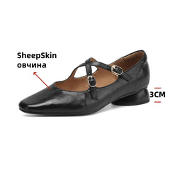 LBSFY  -  Women Mary Jane Shoes Fashion Buckle 2025 Genuine Leather Spring Summer Nightclub Party Pumps Shoes Woman