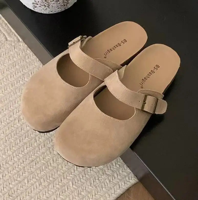 LBSFY -Women's Closed Toe Slippers Suede Leather Clogs Sandals Women Retro Fashion Garden Mule Clog Slides Zapatillas De Mujer