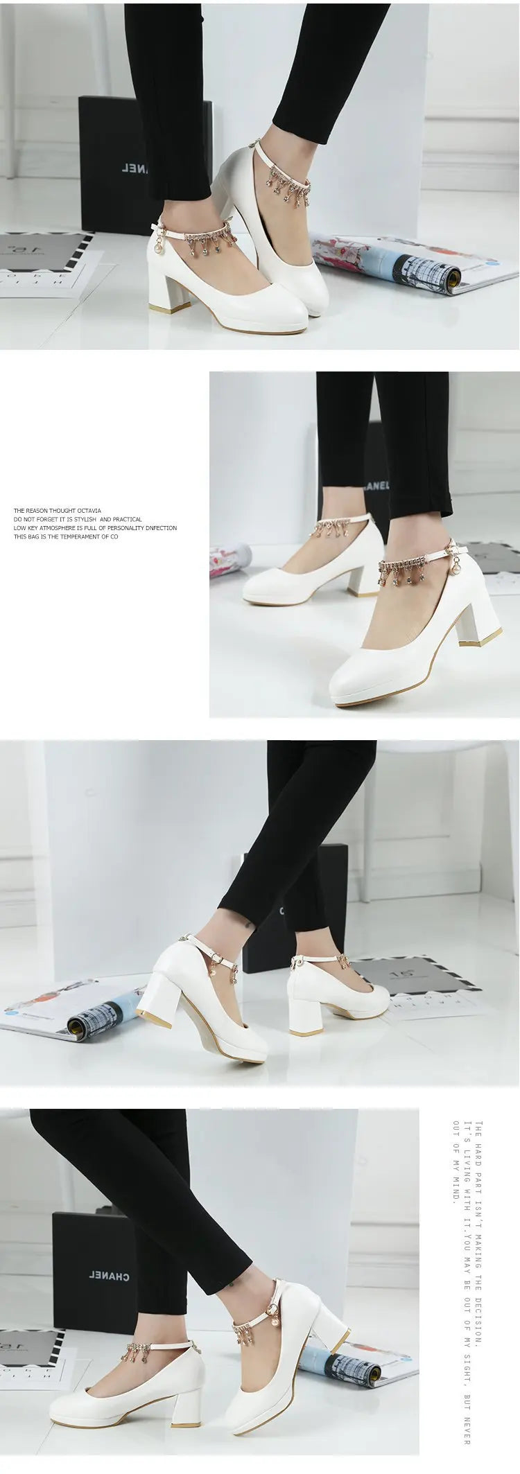 LBSFY -Women Elegant 6cm High Heels Lady Fashion Crystal Ankle Strap Thick Heeled Pumps Autumn 2024 Wedding Bridal Luxury Party Shoes