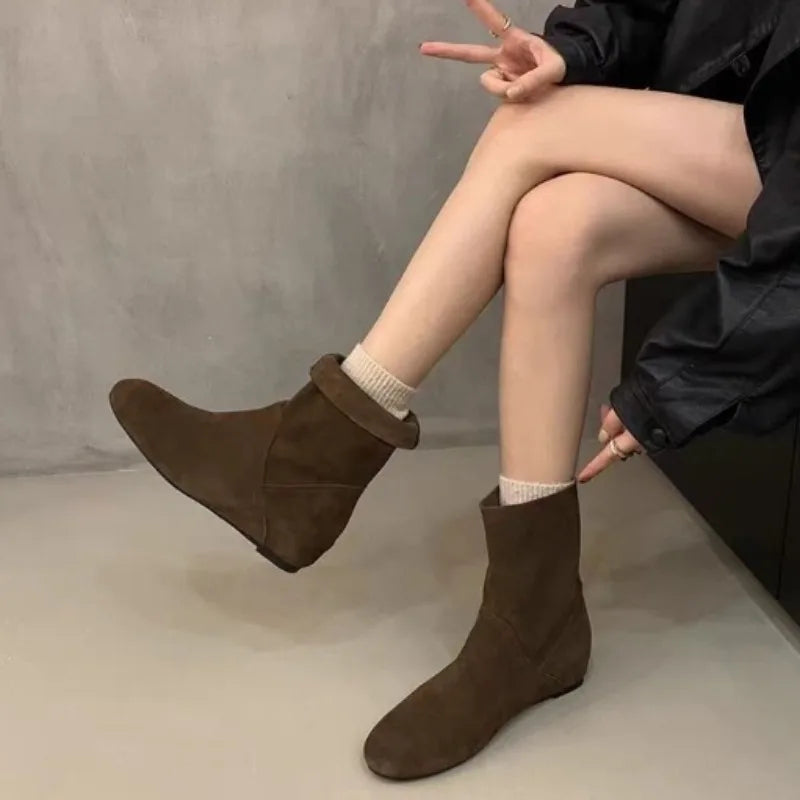 LBSFY -New Style Fashion Cow Suede Women's Boots Real Leather Split Toe Women's Shoes Thick Heel Midsole Short Boots for Women Boots
