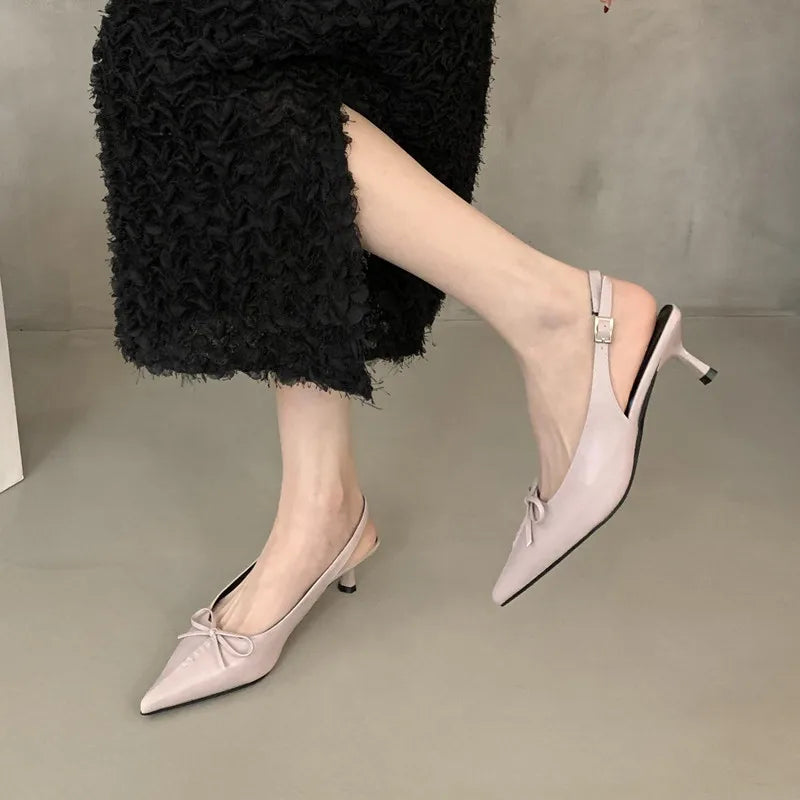 LBSFY  - Spring New Women Sandal Fashion Pointed Toe Shallow Slip On Dress Mules Shoes Thin Low Heel Slingback Sandals Muj