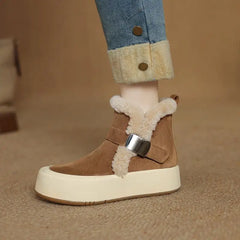 LBSFY  -  New Suede Wool Snow Boots Round Toe Platform Flat Winter Boots Women Thick Fur Warm Ankle Boots For Female Shoes