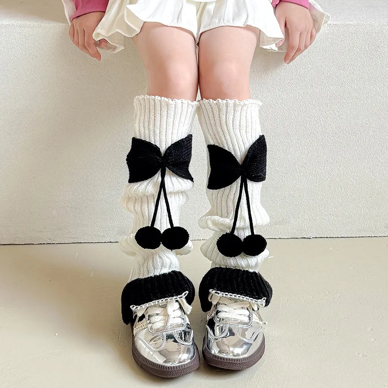 Lbsfy New Children Sweet Bowknot Leg Warmers Lolitas Knitted Socks for Girls Warm Foot Cover Cute Ballet Guards Socks Long Stockings