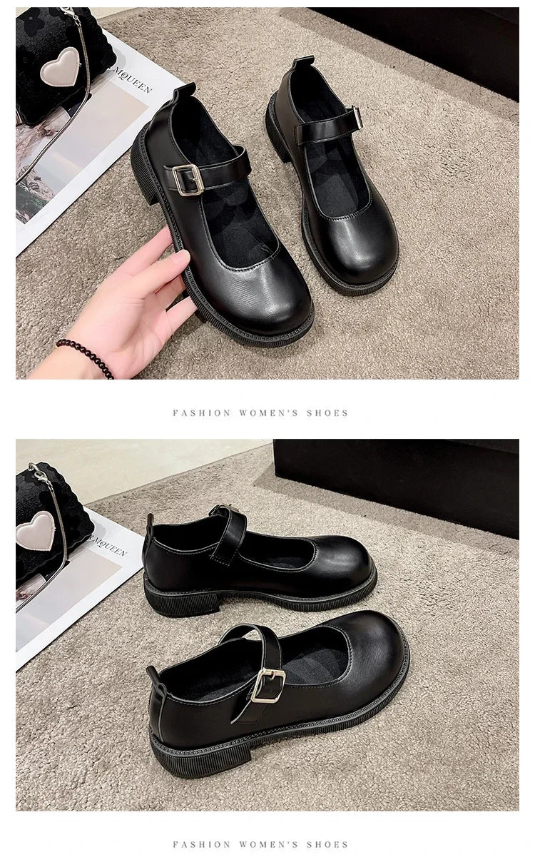 LBSFY -Women's Spring/Summer/Autumn New British Academy Style Low Heel Round Toe Mary Jane Single Shoes with Small Leather Shoes