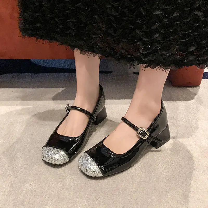 LBSFY -Women's Mary Jane Shoes Leather Summer Dresses French Style Wear-resistant Round Toe Mid Heel Ladies Design Single Lolita Shoes