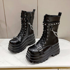LBSFY  -  Autumn Winte Punk Halloween Witch Cosplay Platform High Wedges Heels Black Gothic Boots Women Shoes Big Size 42 Rivet Shoe