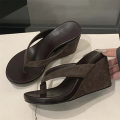 LBSFY -Summer Leopard Print Clip Toe Platform Wedges Women Slippers Fashion Thick Bottom High Heels Flip Flops Shoes