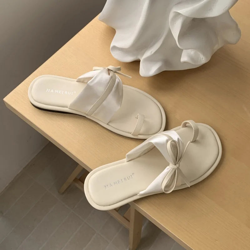 LBSFY -Brand New Women Slippers Beach Platform Slides Open Toe Bow Woman Slippers Clappers Summer Footwear Slip On Soft Sandal