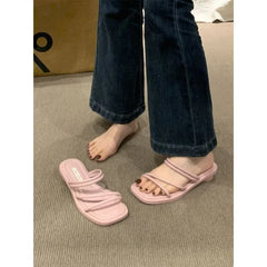 LBSFY -French Style Low Heel Sandals Women's Outdoor Wearable Slippers Exposed Toe Thin Strap Gentle Evening Breeze Slippers