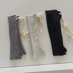 Lbsfy Korean Bow Tie Strap Knitted Leg Socks Y2K Leg Warmers Long Calf Covers Punk Japanese JK Pile Socks Stockings Stacked Socks