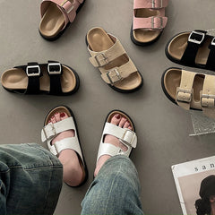 LBSFY  -  2024 Summer Platform Women Slippers Fashion Elegant Outdoor Metal Buckle Slides Shoes Ladies Casual Beach Flats Sandalias