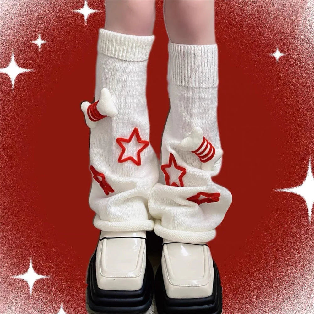 Lbsfy Japanese Star Leg Warmers Socks Striped JK Boot Cuffs Lolita Socks Harajuku Knit Sock Sets Thigh Garter y2k hot girl Accessories