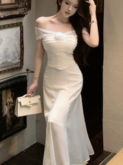 LBSFY -Elegant Slash Neck Stain Mesh Top+Skirt Suits Women Fashion Evening Party Prom A-Line Skirts Female Casual Outfits Two Piece Set