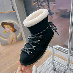 LBSFY  -  Genuine Leather Snow Boots Women Winter 2025 New Velvet Warm Lace Up Women's Ankle Booties Casual Flat Ankle Boots Ladies