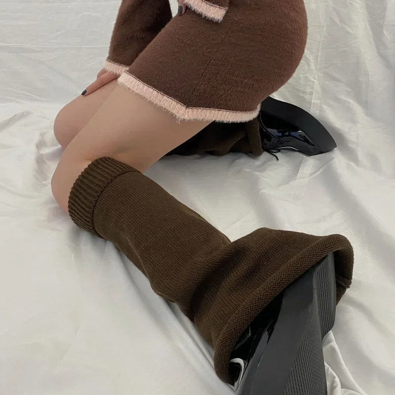 Lbsfy Flared Leg Warmers Women Kawaii White Winter Loose Boot Stocking Girl Uniform Knitted Cute Knee-High Leg Warmers Japanese Fluffy