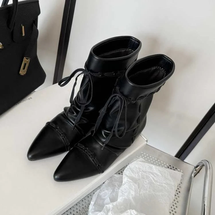 LBSFY -New Style Luxury Women's Thin Heel Short Boots Fashion Pointed Wide Tube Folded Stacked Boots Women's Large Ankle Boots