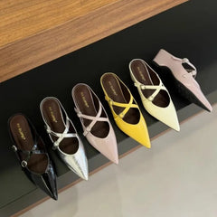 LBSFY -New Style Elegant Leather Sandals Women Sexy Pointy Toe Cross Strap Design Slide Sandals Luxury Party Dress Heel Sandalias
