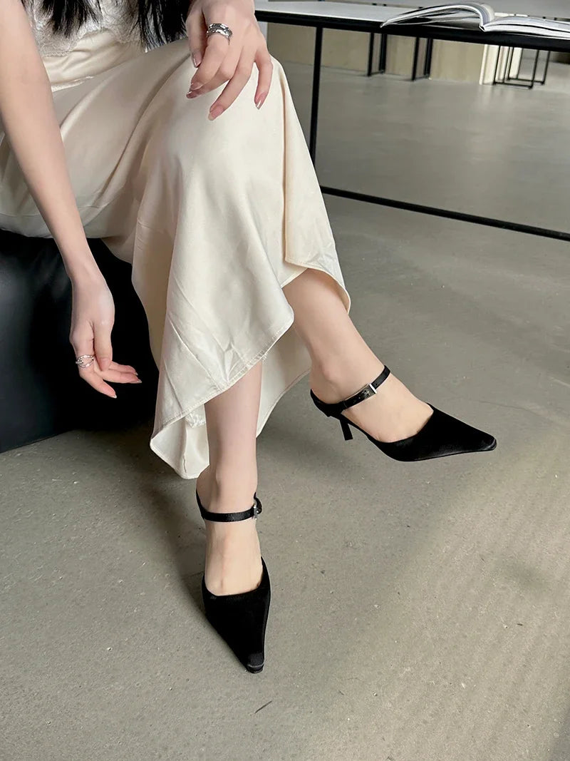 LBSFY -Sexy Thin High Heels Mules Woman Pumps Slippers Elegant Pointed Toe Shallow Buckle Strap Dress Female Shoes