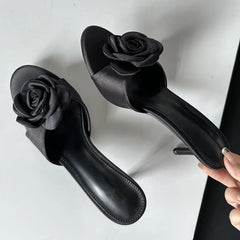 LBSFY -Summer Fashion Flower Woman Slippers Thin Low Heels Party Stripper Ladies Mules Slides Zapatos Mujer